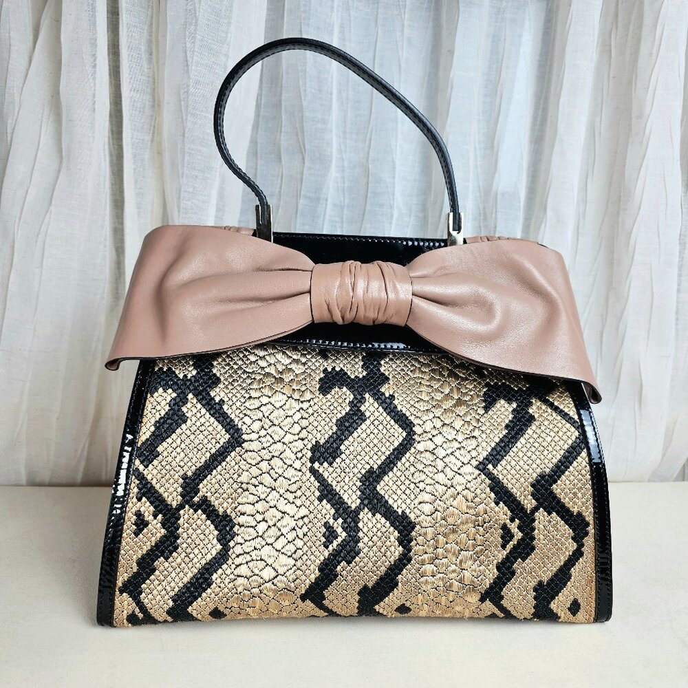 Valentino Garavani Snakeskin Jacquard Bow Top Handle Bag